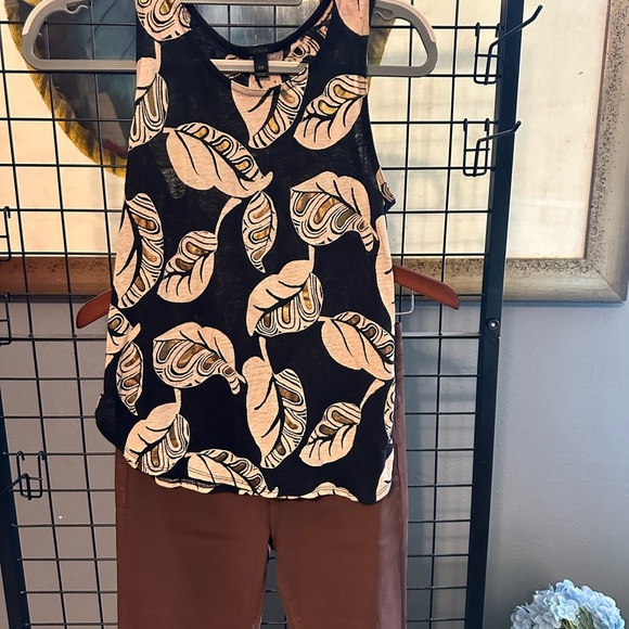 J. Crew Black and Cream Leaf Print Tank Top - Picture 1 of 5